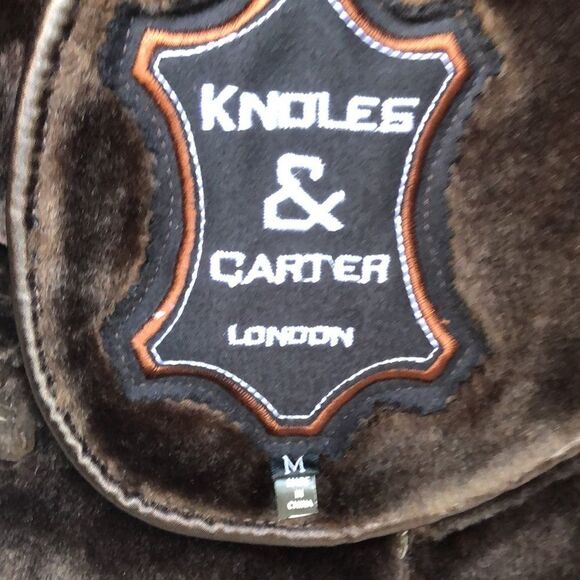 Vintage British Knoles & Carter Chocolate Suede, Fur Trim/Collar Faux Fur Lining - Picture 13 of 15
